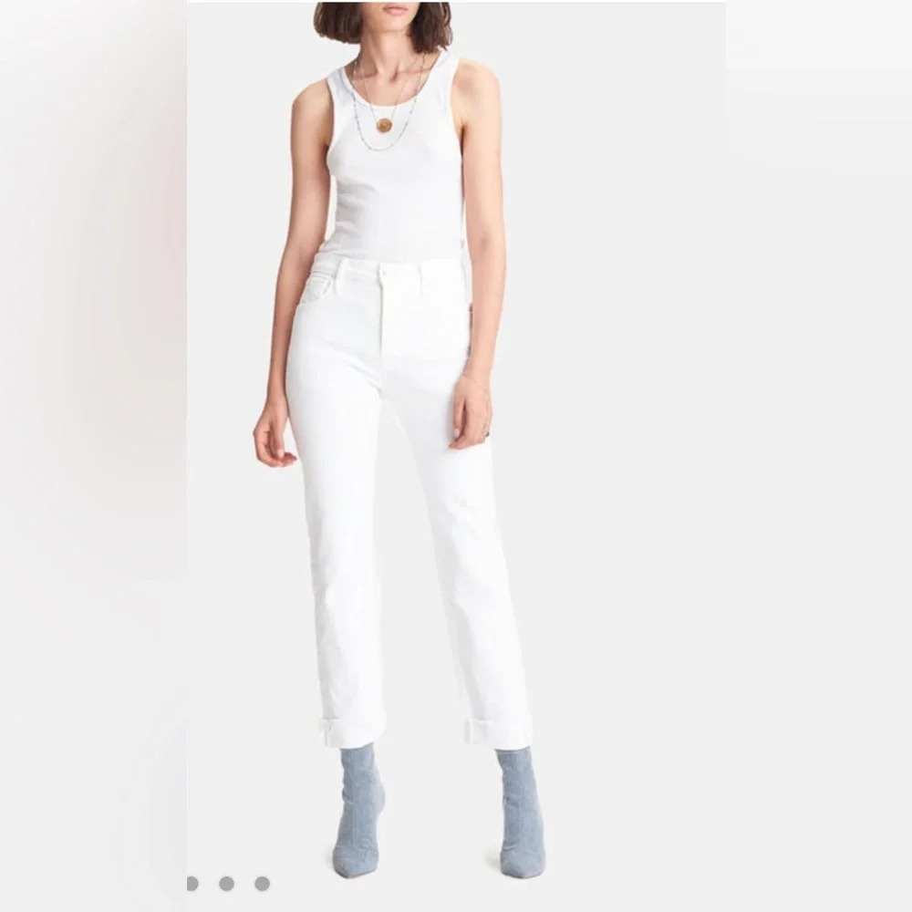 MOTHER ‘The Scrapper Cuff Ankle Fray’ White Jeans